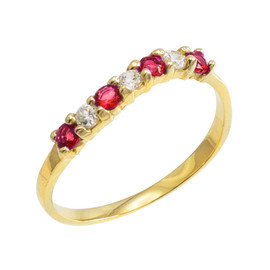 Gold Wavy Stackable CZ Ruby Ring
