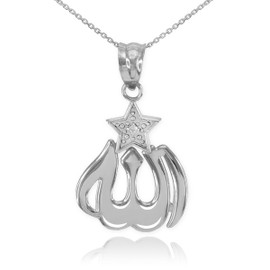 White Gold Diamond Allah Star Pendant Necklace