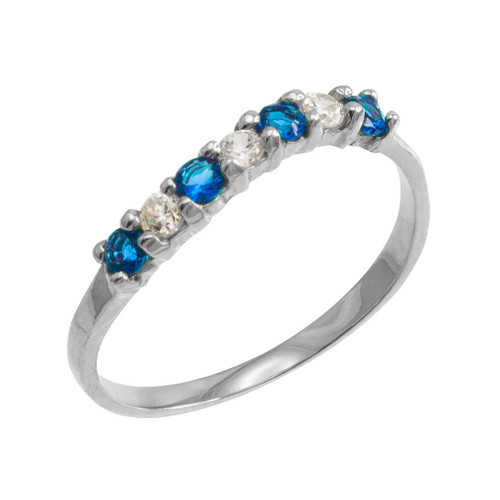 White Gold Wavy Stackable CZ Blue Topaz Ring