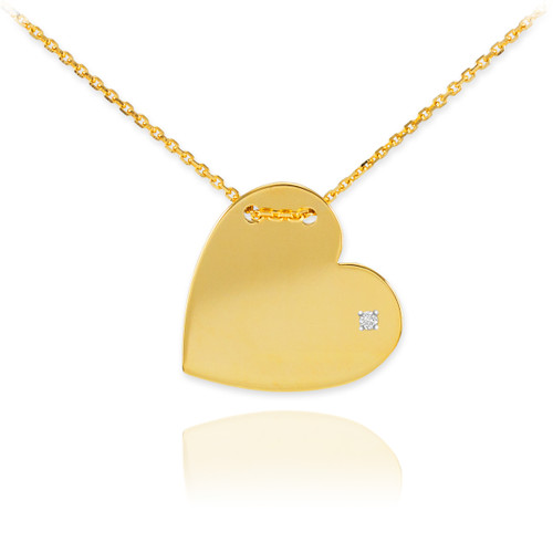 14K Gold Diamond Engravable Heart Necklace