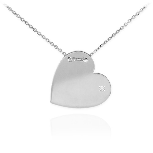 14K White Gold Diamond Engravable Heart Necklace