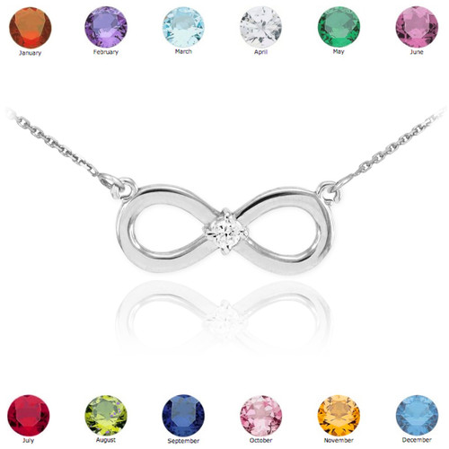 14K White Gold Infinity CZ Birthstone Necklace