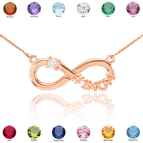 14k Rose Gold Infinity #1MOM CZ Birthstone Necklace