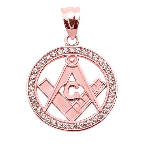 Rose Gold CZ Studded Freemason Masonic Pendant