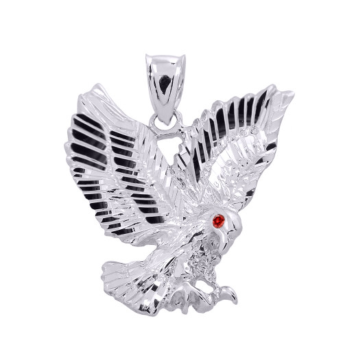 White Gold Diamond Cut Landing Eagle Charm Pendant