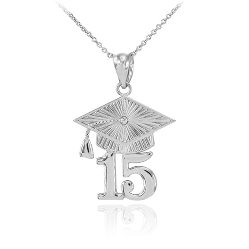 White Gold 2015 Class Graduation Pendant Necklace