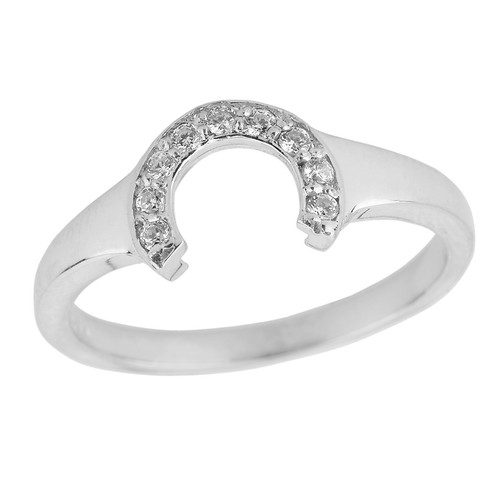 Ladies Sterling Silver Cubic Zirconia Lucky Horseshoe Ring
