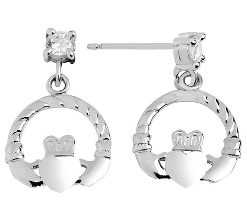 925 Sterling Silver Claddagh Earring with CZ