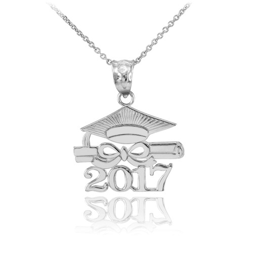 White Gold "CLASS OF 2017" Graduation Pendant Necklace