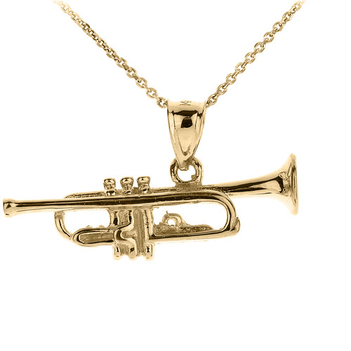 Gold Three Dimensional Trumpet Pendant Necklace