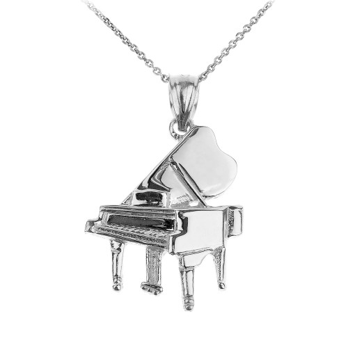 White Gold Grand Piano Pendant Necklace
