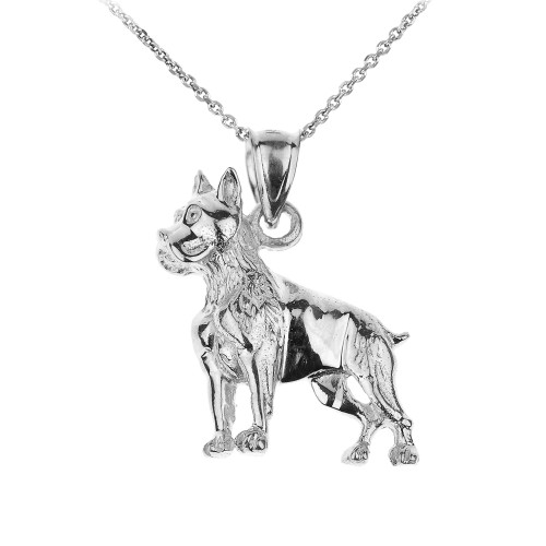 White Gold Boxer Dog Pendant Necklace