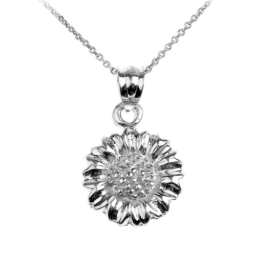 White Gold Sunflower Charm Pendant Necklace