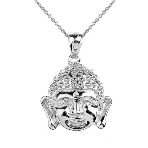 White Gold Buddha Head Pendant Necklace
