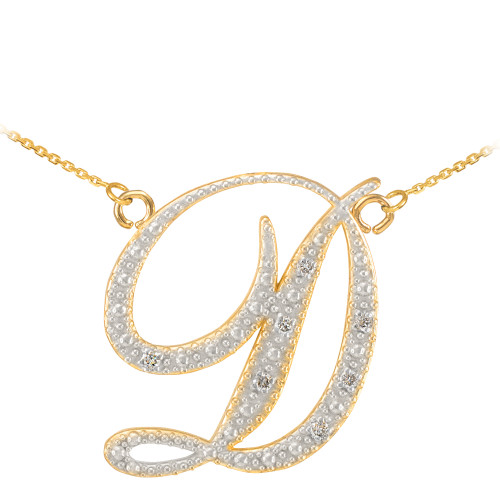 14k Gold Letter Script "D" Diamond Initial  Necklace