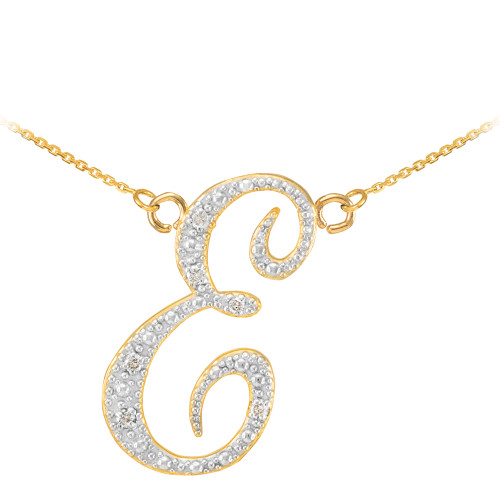 14k Gold Letter Script "E" Diamond Initial Necklace