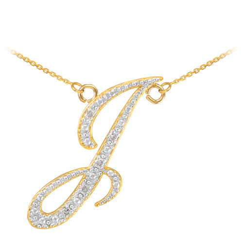 14k Gold Letter Script "I" Diamond Initial Necklace