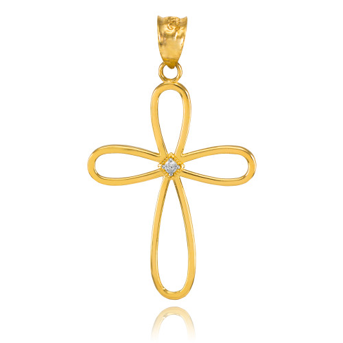 Yellow Gold Dainty Open Cross Diamond Pendant