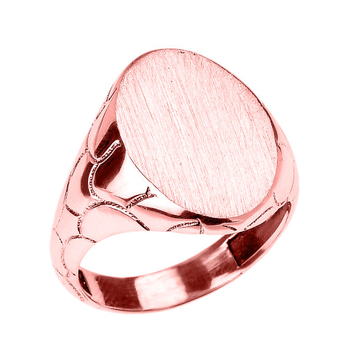 Rose Gold Nugget Band Oval Engravable Signet Ring