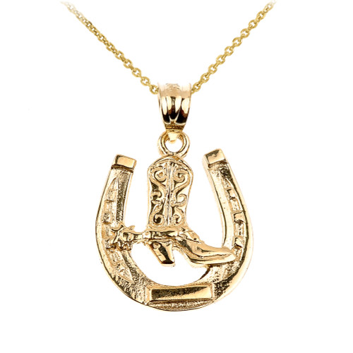 Yellow Gold Lucky Horseshoe Charm Pendant Necklace