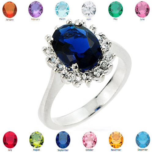 Princess White Gold Engagement Ring with CZ Birthstone