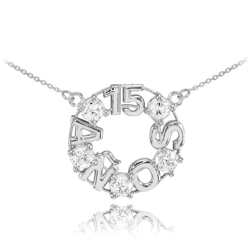 14K White Gold 15 Años CZ Necklace