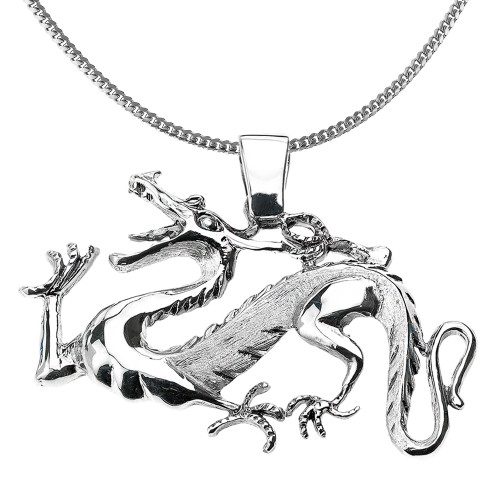 Sterling Silver Dragon Pendant Necklace