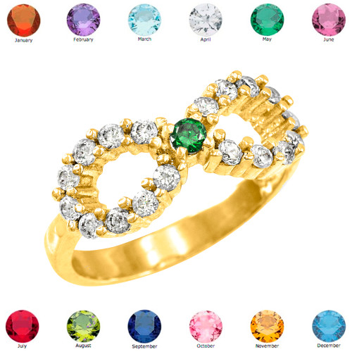 Solid Gold Infinity Birthstone CZ Ring