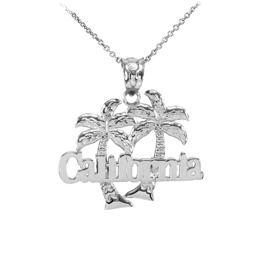 White Gold California Palm Tree Pendant Necklace