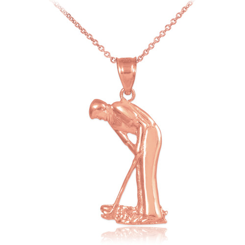 Rose Gold Putter Golfer Sports Charm Pendant Necklace