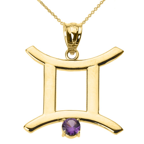 Yellow Gold Gemini Zodiac Sign June Birthstone Pendant Necklace