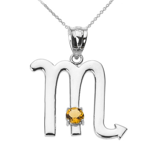 White Gold Scorpio Zodiac Sign November Birthstone Pendant Necklace