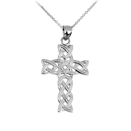 White Gold Irish Trinity Cross Pendant Necklace