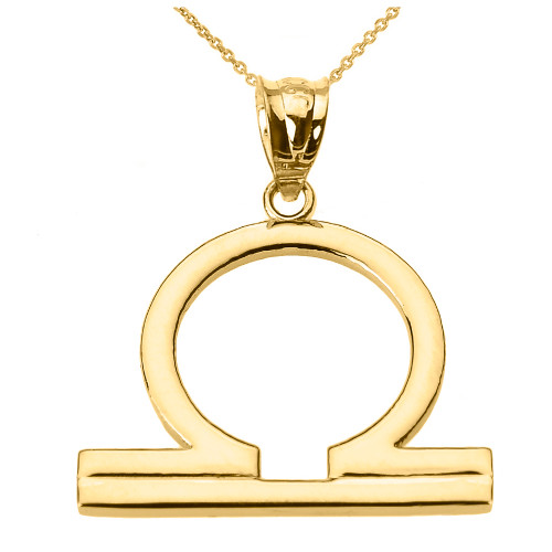 Yellow Gold Libra October Zodiac Sign Pendant Necklace