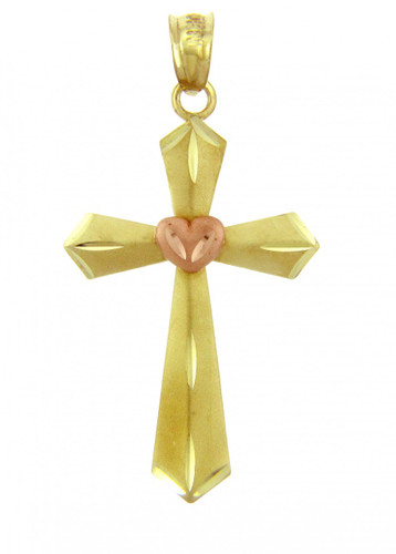 Yellow Gold Cross Pendant - The Heart Cross