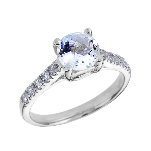 White Gold Diamond and Aquamarine Solitaire Engagement Ring