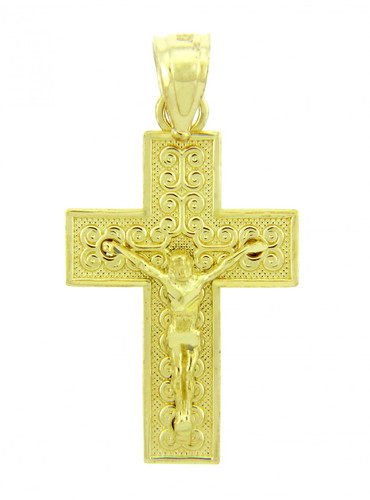 Yellow Gold Crucifix Pendant - The Adoration Crucifix