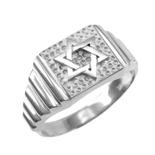 White Gold Star of David Jewish Ring