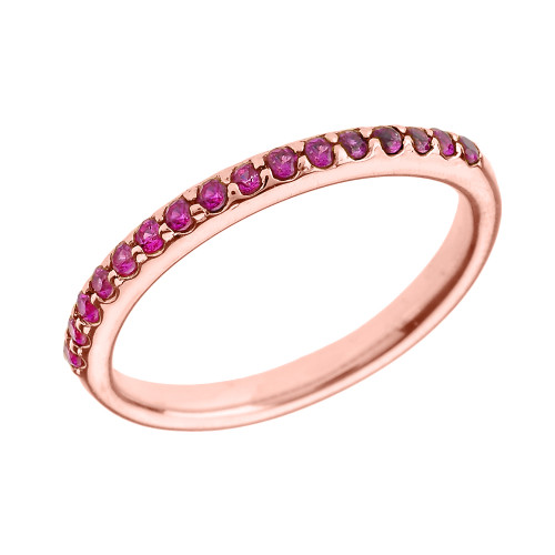 14k Rose Gold Red CZ Stackable Wedding Band
