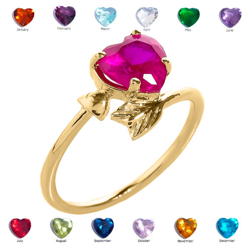 Yellow Gold Heart and Arrow Birthstone Cubic Zirconia Ladies Ring