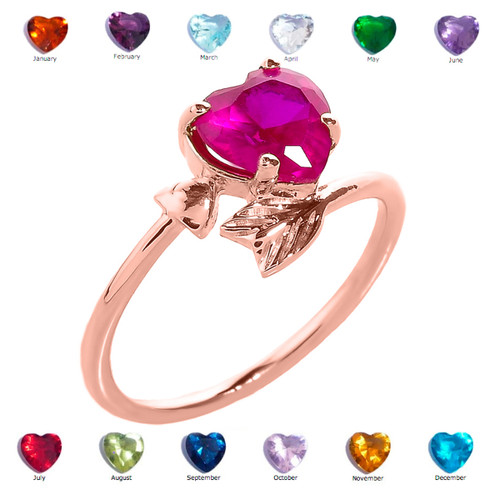 Rose Gold Heart and Arrow Birthstone Cubic Zirconia Ladies Ring