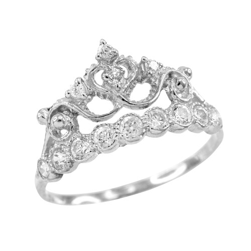 White Gold  CZ Crown Ring