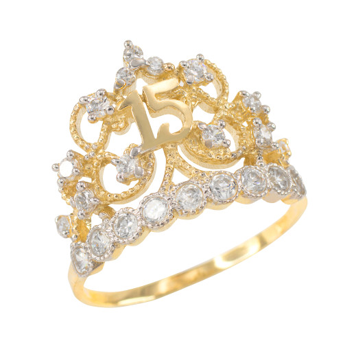 Gold Crown Quinceanera 15 Anos CZ Ring