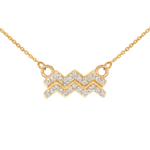 14K Gold Aquarius Zodiac Sign Diamond Necklace