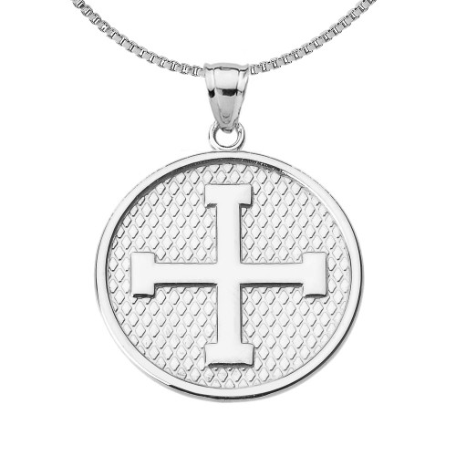 Sterling Silver Greek Cross Round Pendant Necklace