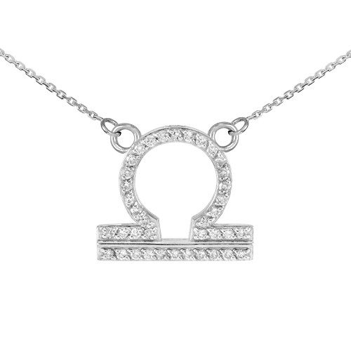 14K White Gold Libra Zodiac Sign Diamond Necklace