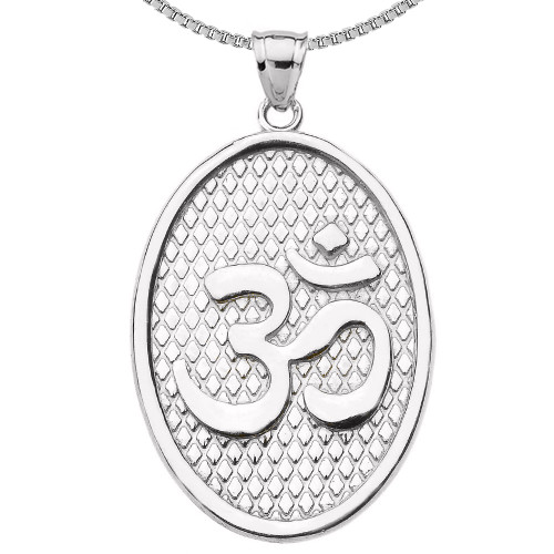 Sterling Silver Om/Ohm Oval Pendant Necklace