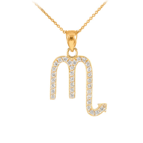 14K Gold Scorpio Zodiac Sign Diamond Pendant Necklace