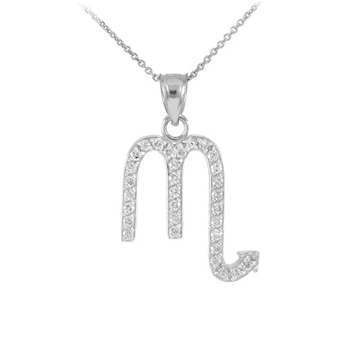 14K White Gold Scorpio Zodiac Sign Diamond Pendant Necklace