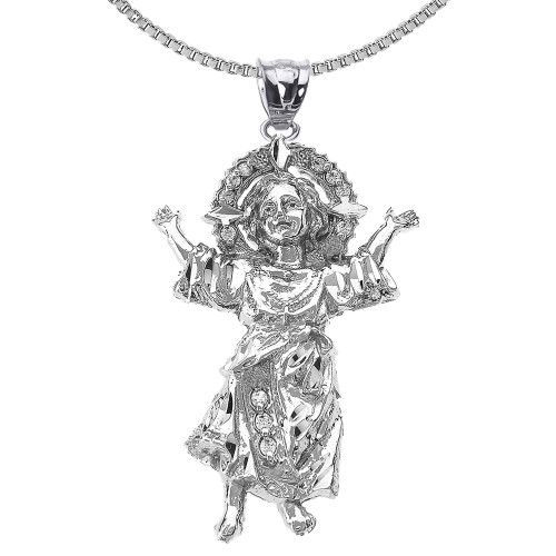 Sterling Silver Baby Jesus Cubic Zirconia Medium Pendant Necklace